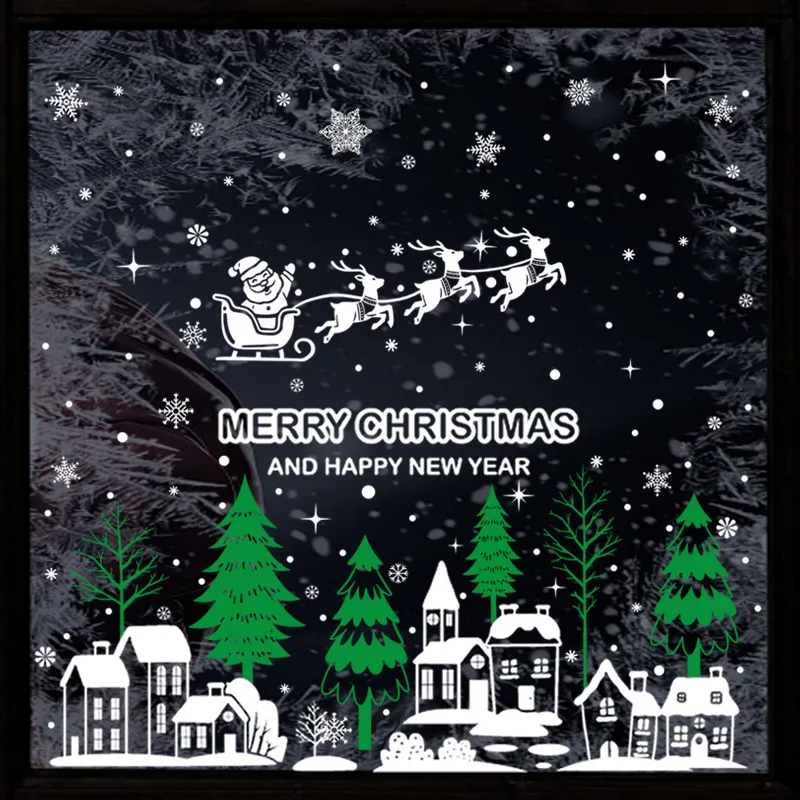 Christmas Static Window Clings Santa Claus Reindeer Snowflake Glass Decals Merry Christmas Window Stickers for Xmas Party Home