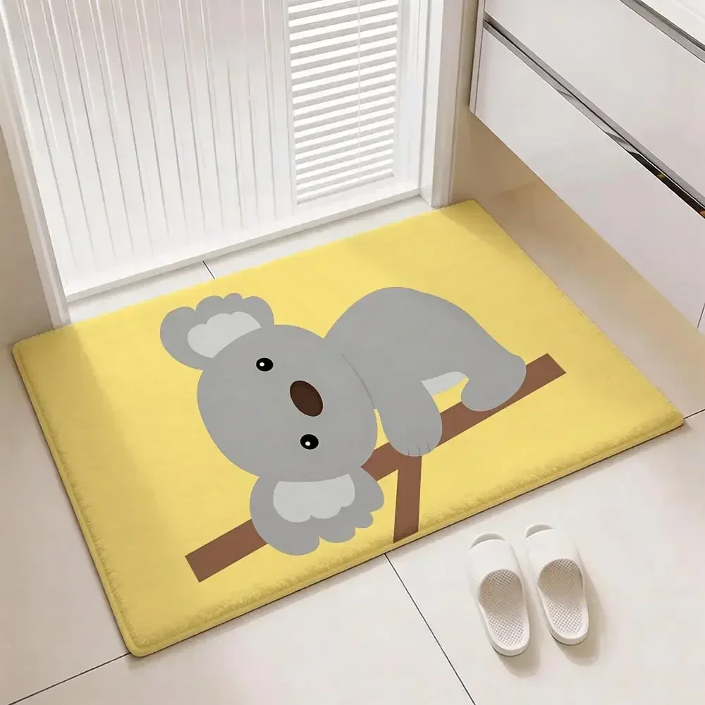 Geometric Koala Art Floor Mat Soft Thickened Flannel Door Mat Non-Slip Living Room Rug Home Decor