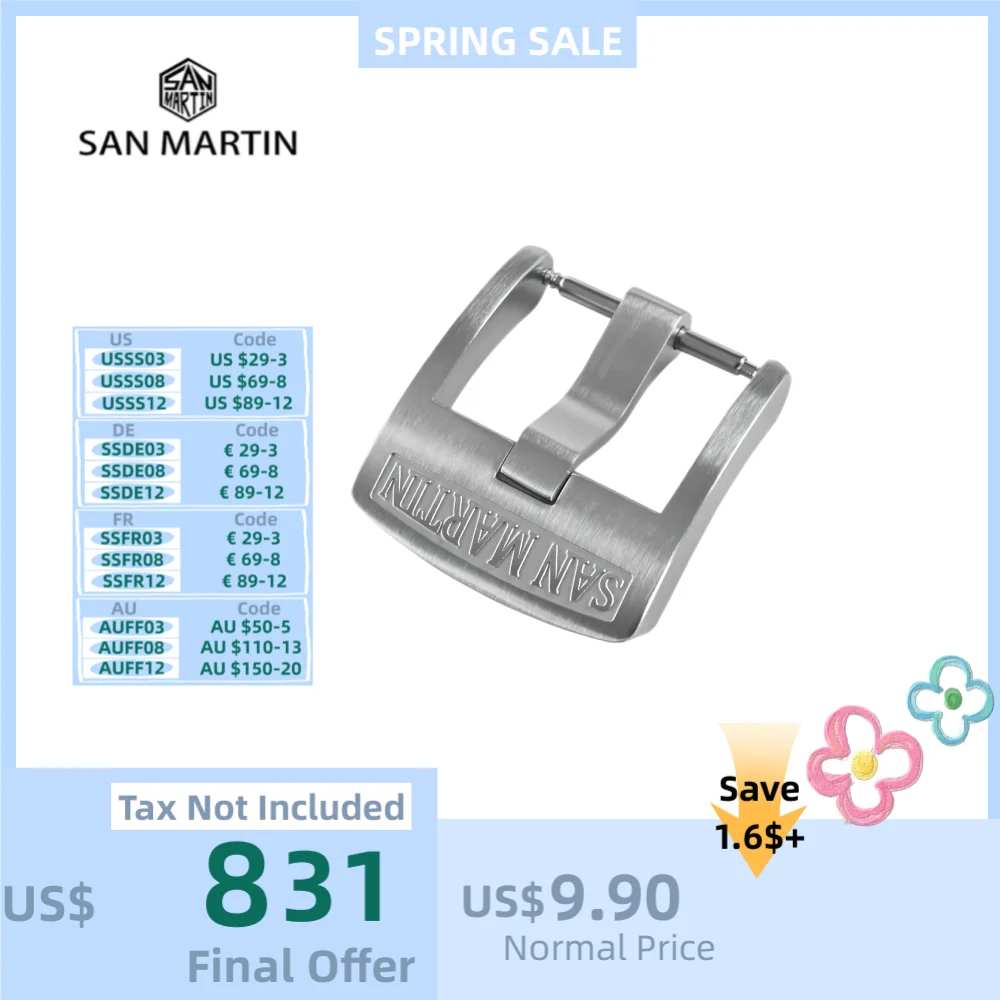 سان مارتن ساعة المشبك 20 مللي متر نحى شعار دبوس مشبك 316L الفولاذ المقاوم للصدأ ل الساعات حزام عالية الجودة استبدال الإكسسوار
