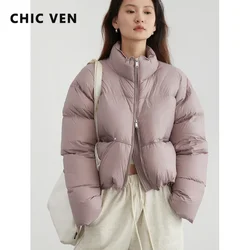 CHIC VEN-abrigos de plumón de pato blanco para mujer, chaqueta de cuello alto, abrigo de pan, otoño e invierno, 2023