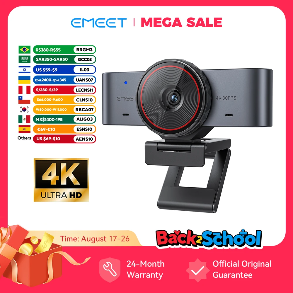 Webcam 4K Ultra HD com Sensor Grande de 1/1.5" e Corpo Metálico, Câmera USB para PC para Reuniões Online/Streaming/Criação de Conteúdo