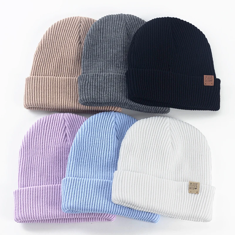 Geebro feminino homem inverno gorro chapéu com nervuras de malha com punho boné casual cor sólida solidéu baggy retro boné de esqui unisex quente bonnet