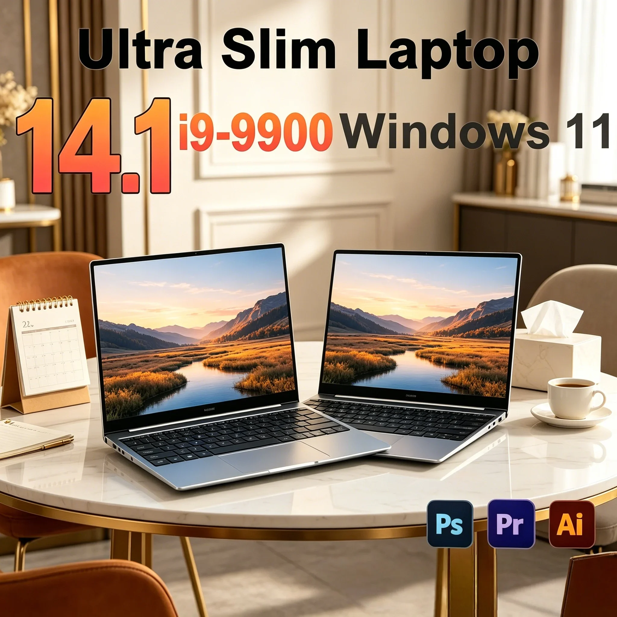 

2026 New Ultra‑Slim 14.1" Laptop IntelCore I9‑9900 32GB RAM 2TB SSD Windows11 Pro For European American Office Student Daily Use