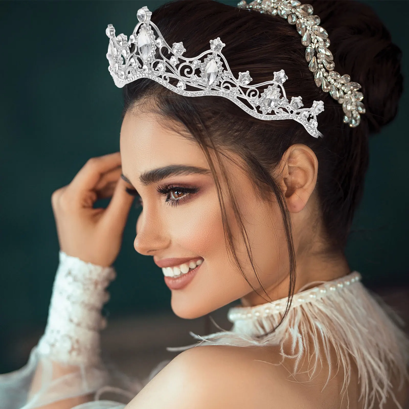 

Baroque Diamond Crown Rhinestone Hairb Lightweight Bridal Tiara Crystal Tiaras Crowns Women Decor Wedding Banquet Party