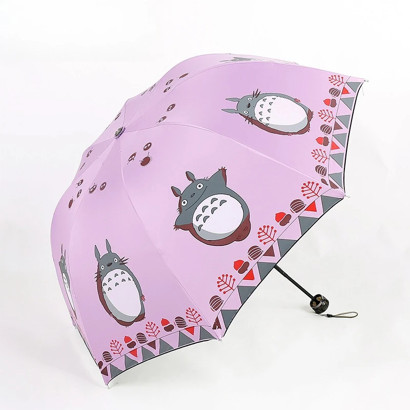

Totoro Cartoon Sun Rain Umbrella - Black Vinyl 8-Fold UV Protection Tri-Fold Umbrella, Anti-UV Compact Foldable Umbrella