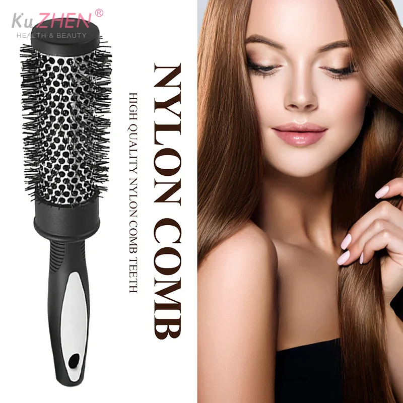 Round Curling Roller Comb Hair Styling Nylon Brush Thermal Aluminum Tube Barrel Hair Comb For Woman Man Hair Blowing And Drying