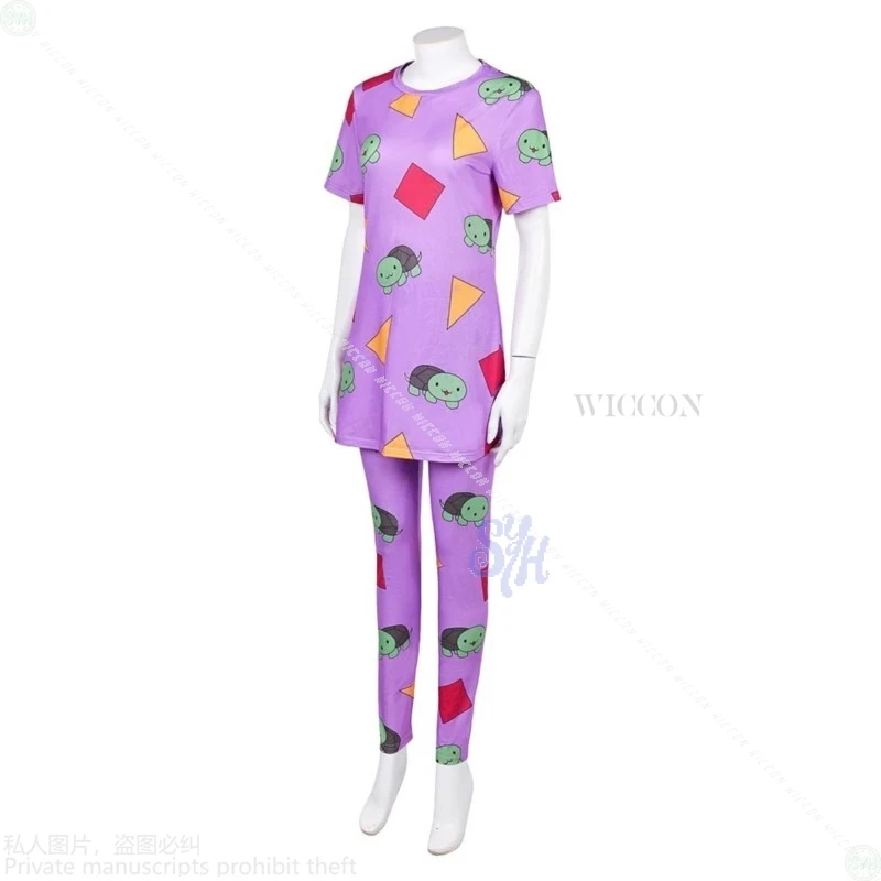 Zoey Huntrix Kpop Demon Cosplay Costume Purple Geometric Print Pajamas Kawaii Cute Sweet Uniform Halloween Suit