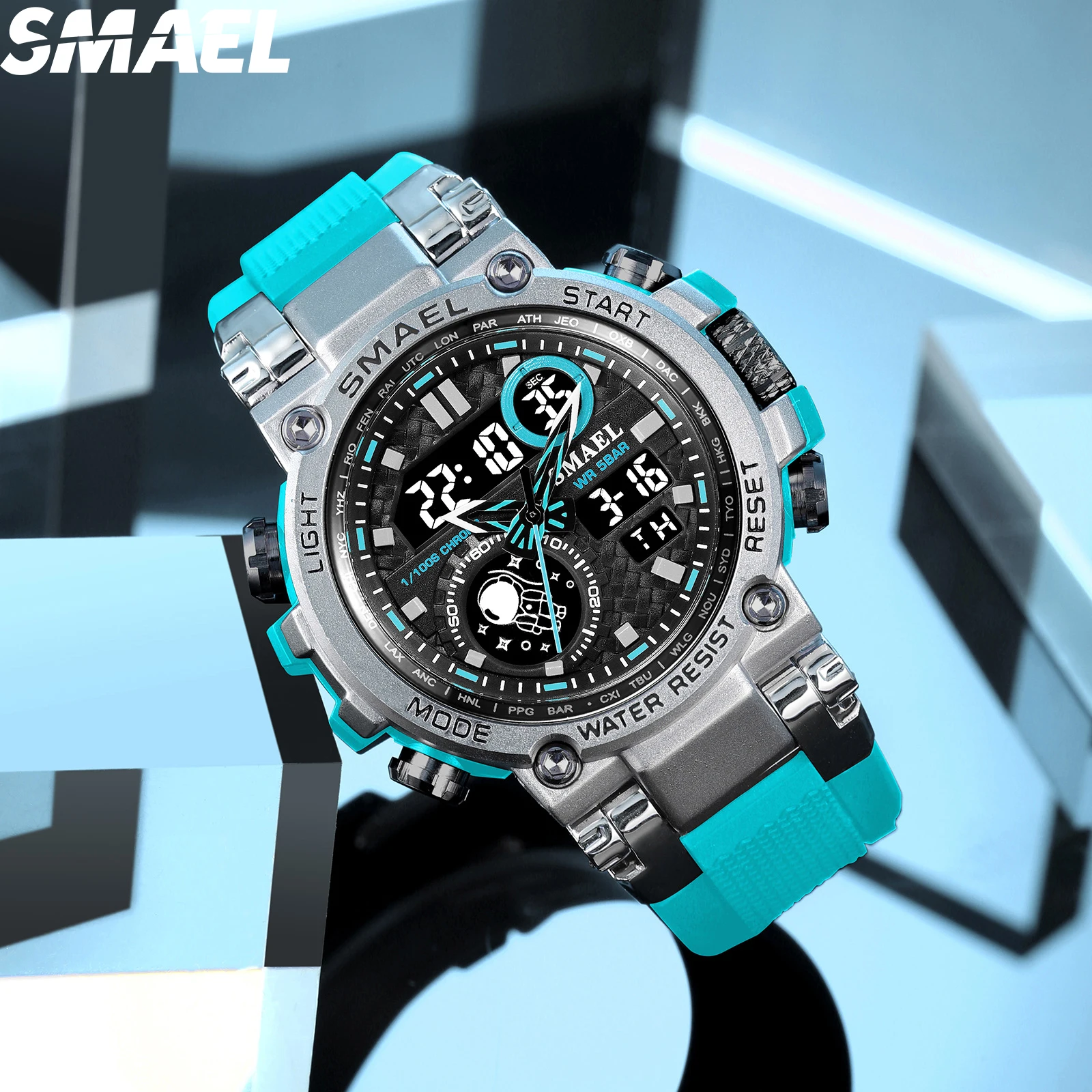 SMAEL Fashion Sporty Watch for Men Creative Weave Texture Dial Clock Waterproof Chronograph Digital Man Watch 8093 reloj hombre