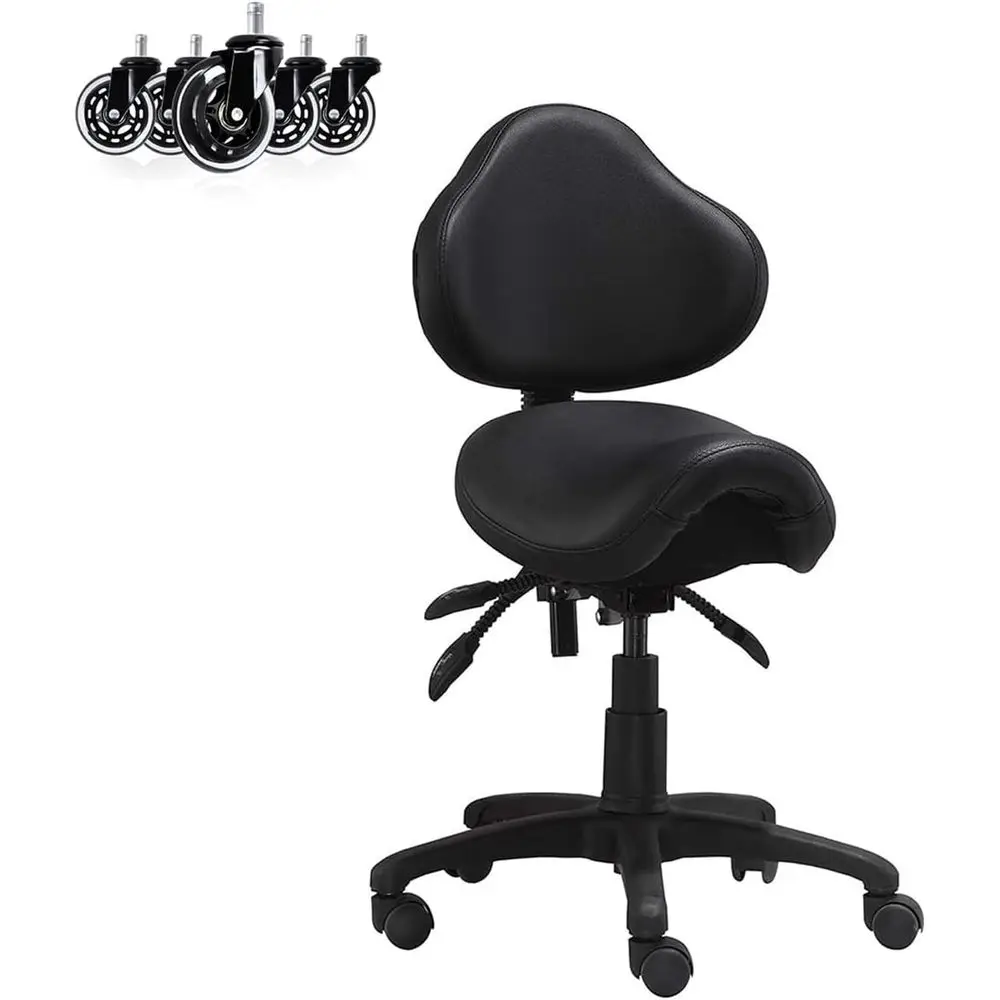 Ergonomic Rolling Office Stool with Adjustable Height and Back Support for Medical, Dental, and Artistic Use, Black