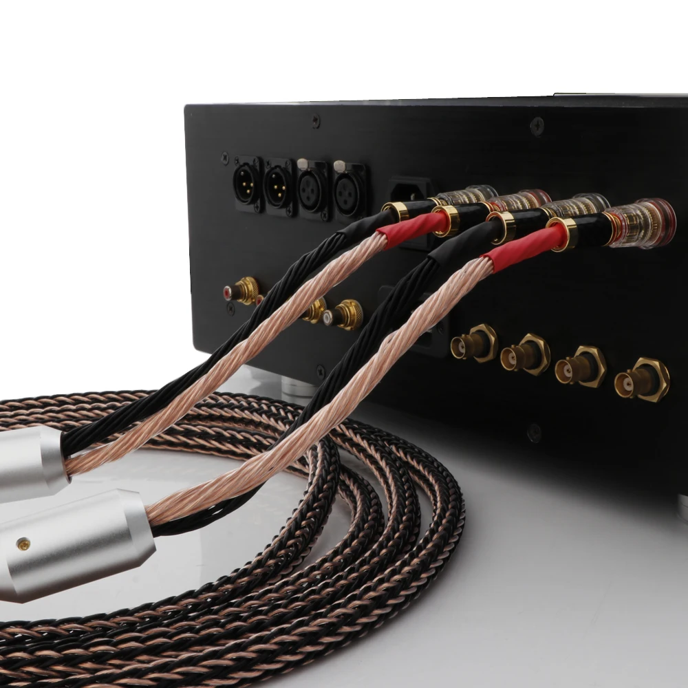 HIFI كابل مكبر الصوت OCC الفضة مطلي مكبر الصوت 2 إلى 4 ألياف الكربون الموز التوصيل مكافحة الضوضاء كابل الصوت لخلاط مكبر الصوت CD