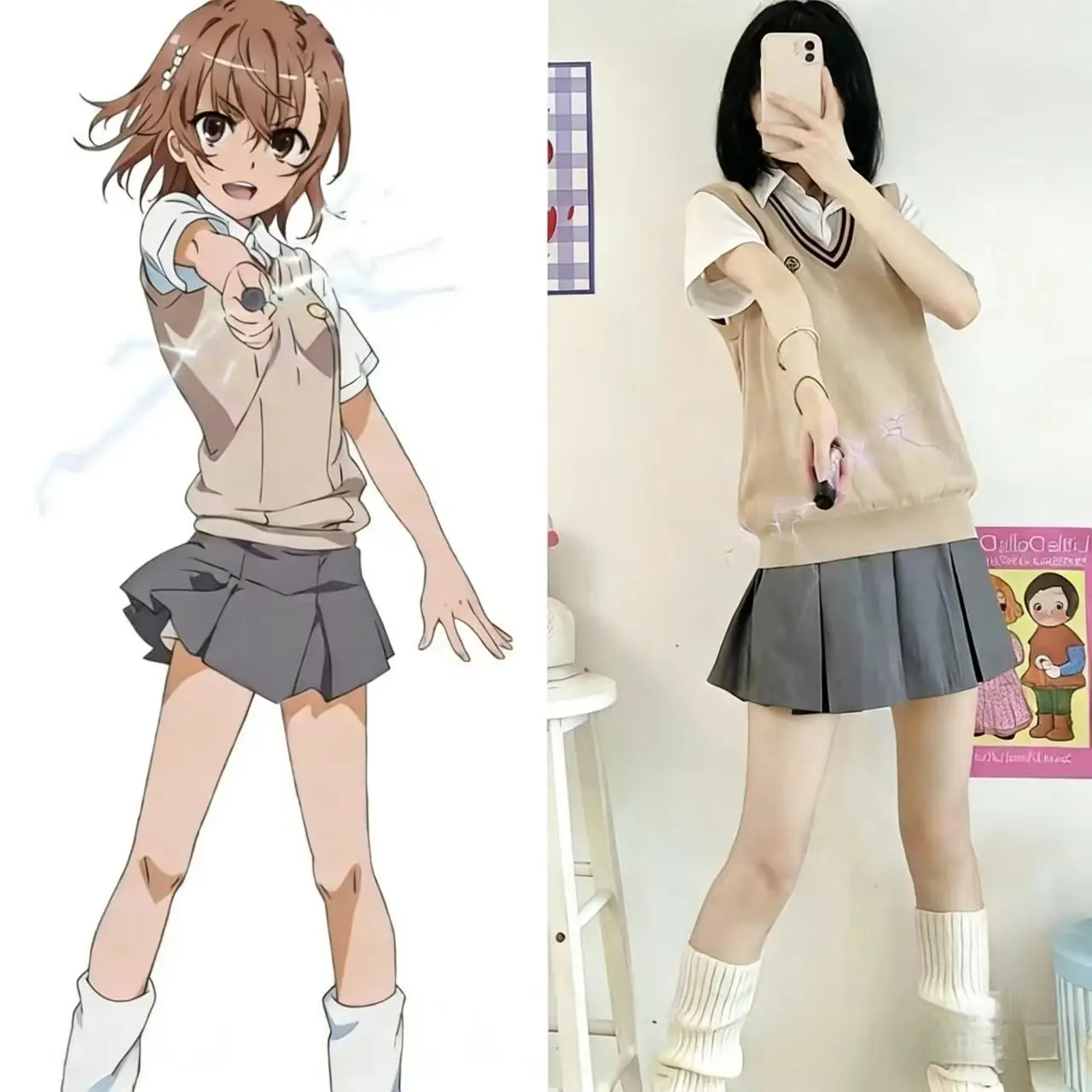 

Anime Toaru Kagaku no Railgun Misaka Mikoto Cosplay Costume JK School Uniform Vest Skirt Full Set Halloween Comic Con Outfit
