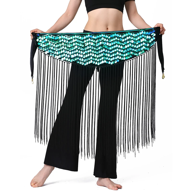 

Dynamic Long Tassel Belly Dance Hip Scarf Accessories Women Indian Dance Sequins Performance Waist Chain Belt Carnival Outfit