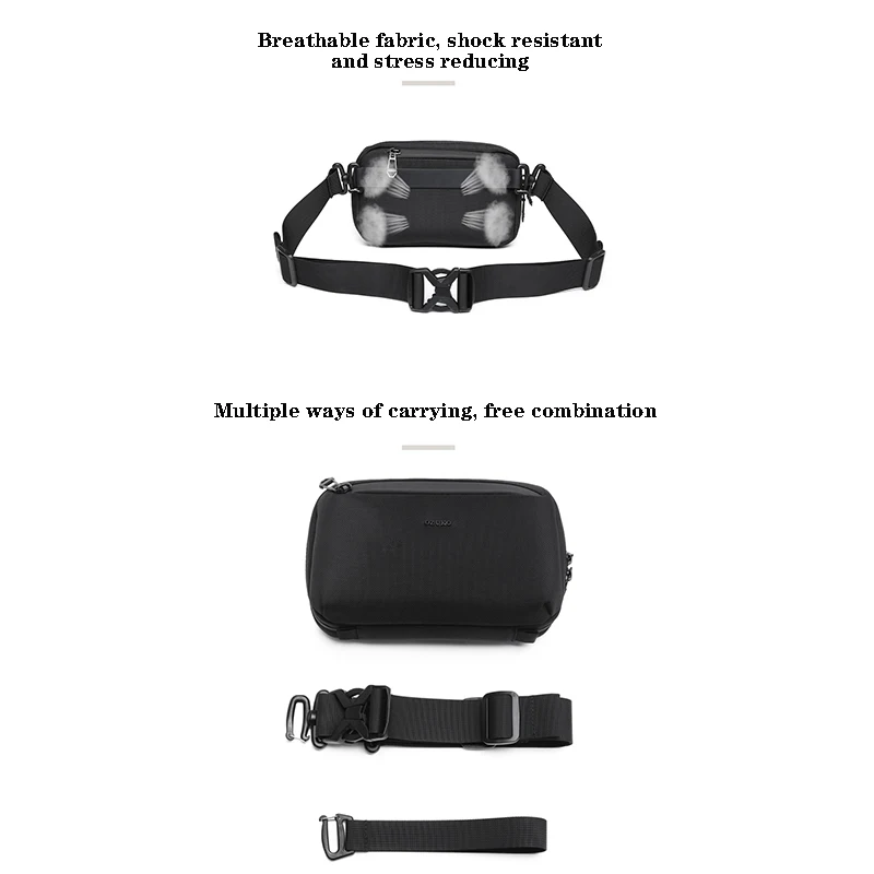 OZUKO Men's Handbag Multi Functional Commuter Crossbody Bag Simple Waterproof Multi Zone Digital Storage Bag