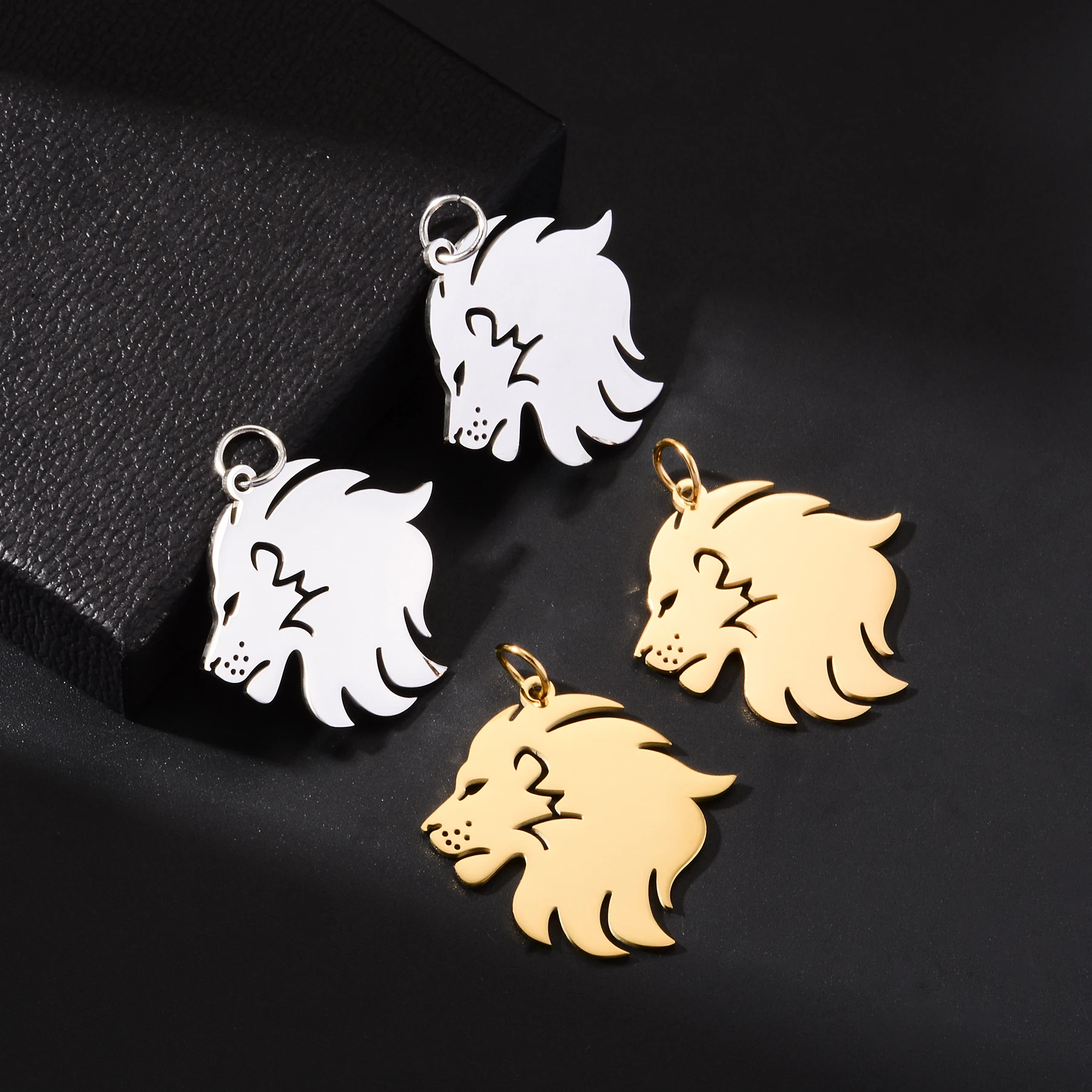 4Pcs High Quality Lion Head Charm Tags Stainless Steel Punk Animal Pendant Mirror Polished image 2