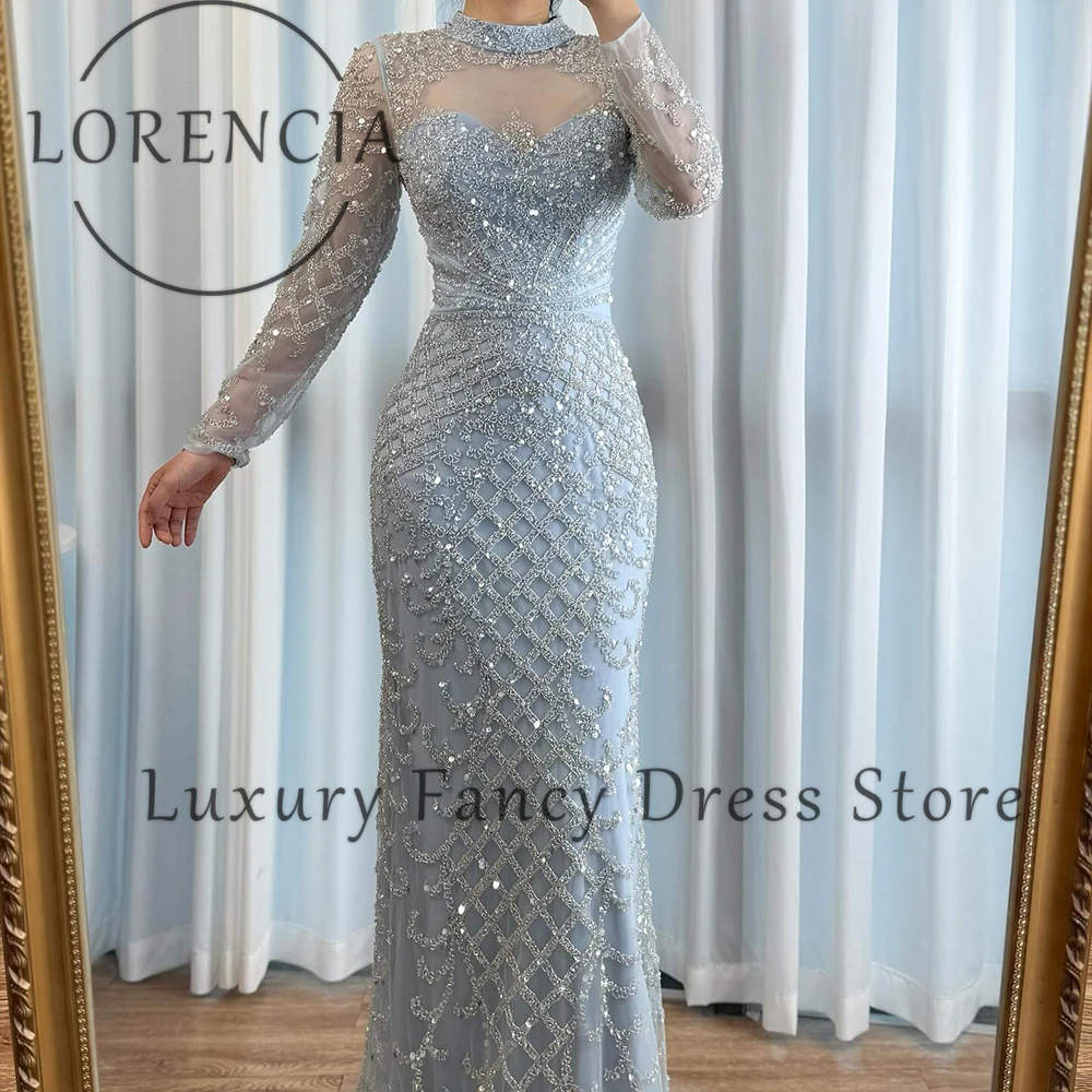 

Exquisite Sparkling Prom Dresses Aso Ebi Long Sleeves Mermaid Wedding Gowns Crystal Eevning Party Dress Customized فساتين