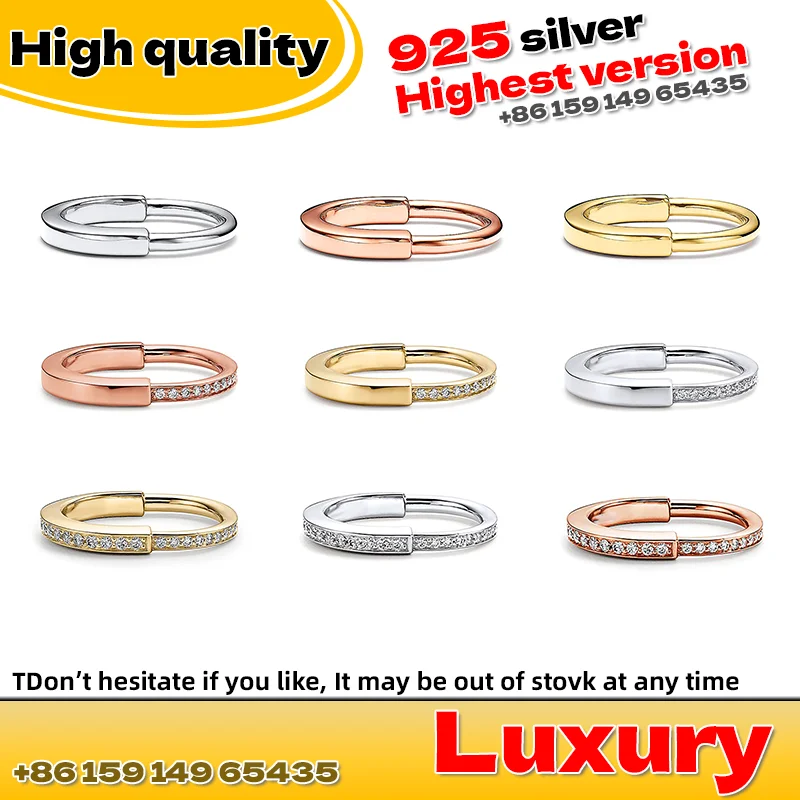 

S925 Sterling Silver U-Lock Ring for Women with Personality Cubic Zirconia Retro Luxury Matching Jewelry