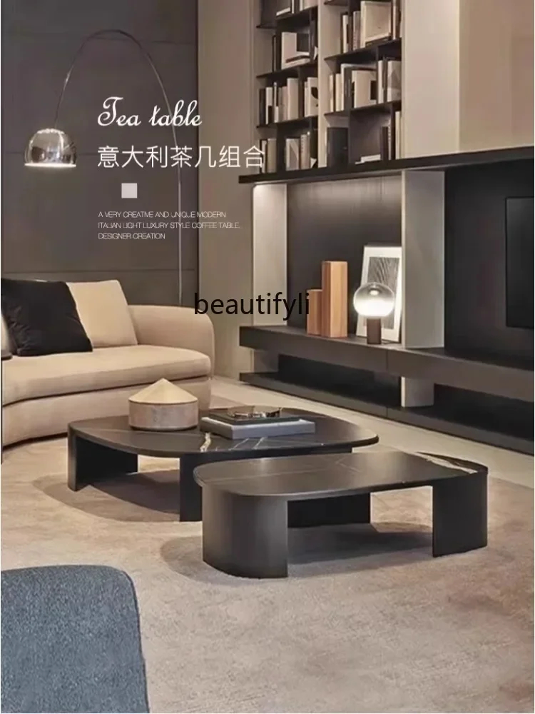 Italian Stone Plate Coffee Table Living Room Sofa Side Table Small Apartment Stainless Steel Special-Shaped Size Combination