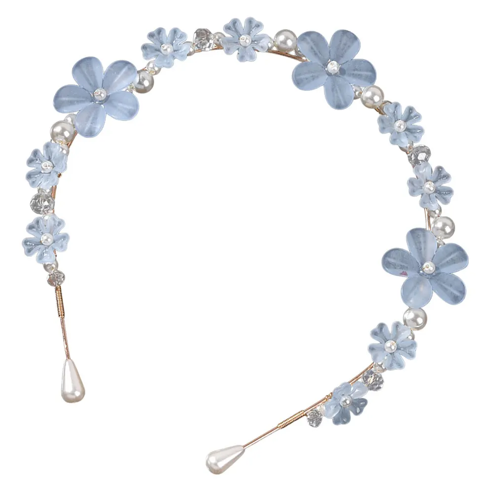 

Pearl Hairb Zinc Alloy Pearl Decor Elegant Headb Blue Rhinestone Girls Child Party Daily Wear Comfortable Proper Size Hair Tool