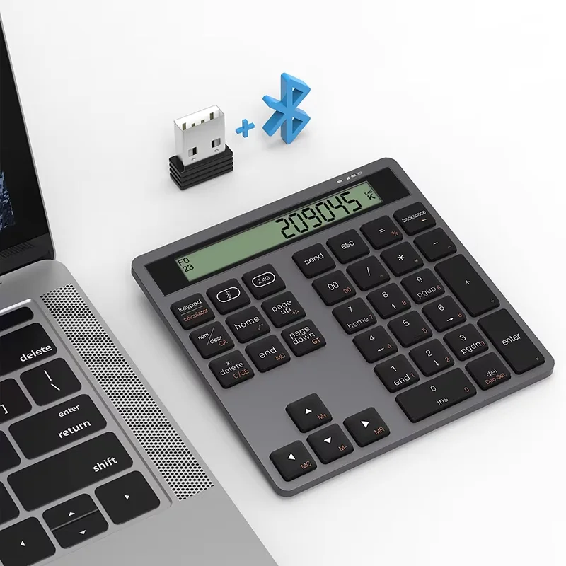 

Bluetooth & 2.4G Wireless Numeric Keyboard with Display 2 in 1Wireless Number Keypad for Win/Mac/Laptop ,Calculator