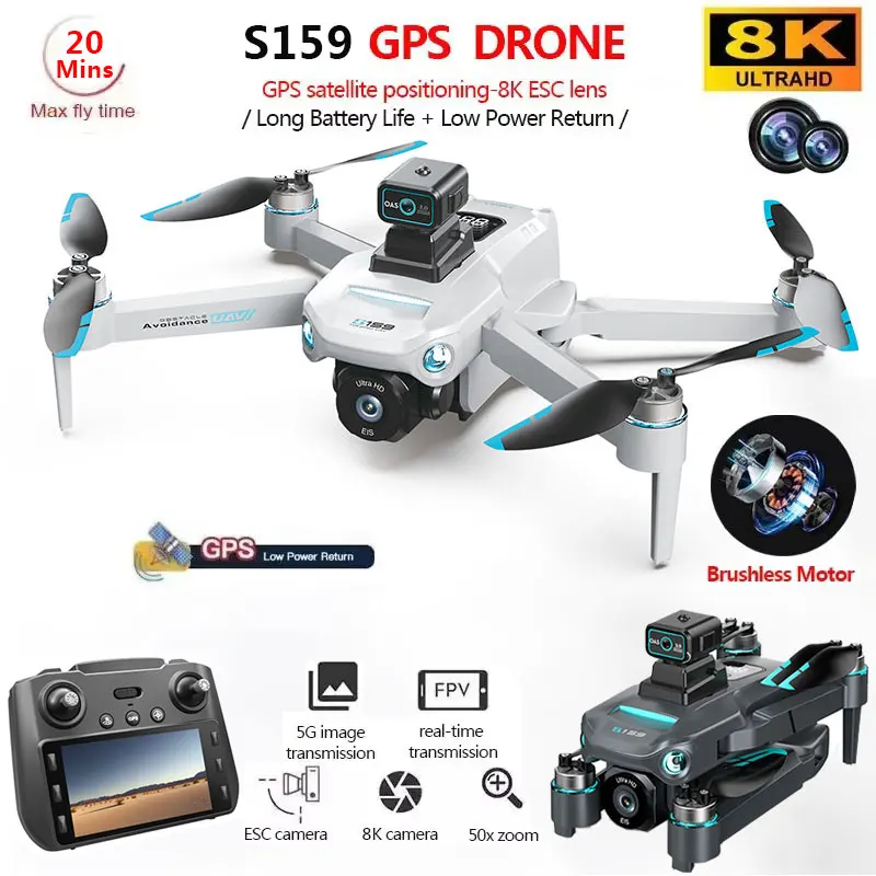 S159 GPS Drone 8K Professional HD Dual Camera With Screen 5G WIFI 360°Obstacle Avoidance  Brushless Foldable Quadcopter Dron Toy