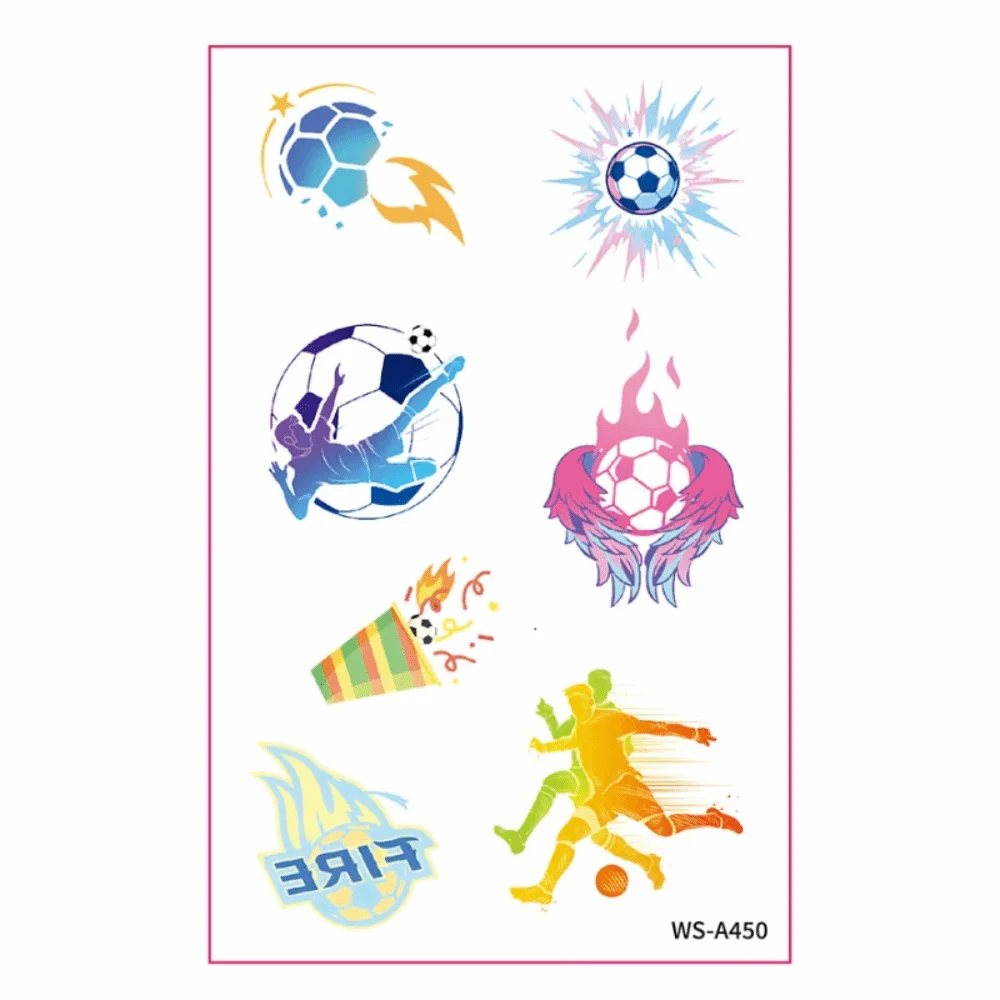 Watercolor Soccer Them Temporary Tattoos Gradient Cartoon Face Stickers Ball Disposable Temporary Makeup Tattoos Matches
