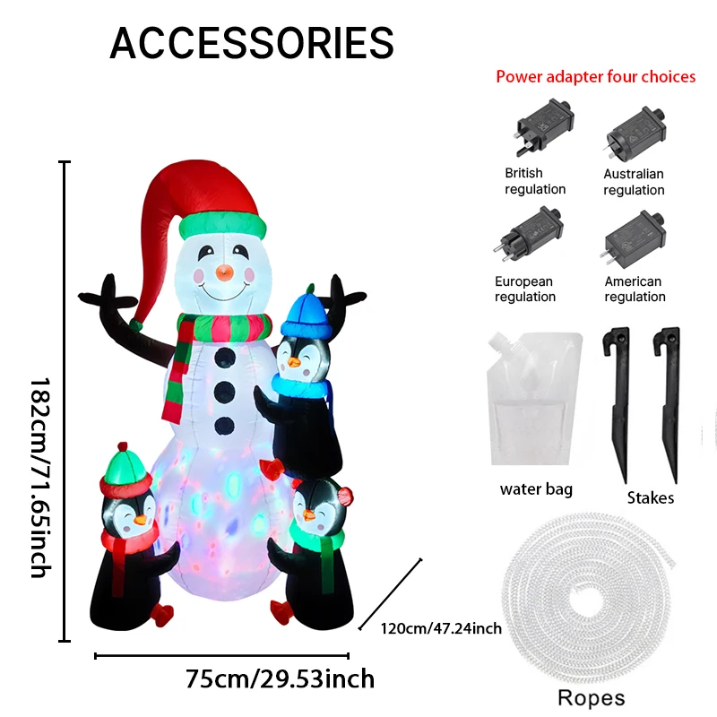 5.91FT Inflatable Toy Snowman Penguins Xmas Decorations for Yard with LED Lights Christmas Supplies Home Ornament Holiday Gift