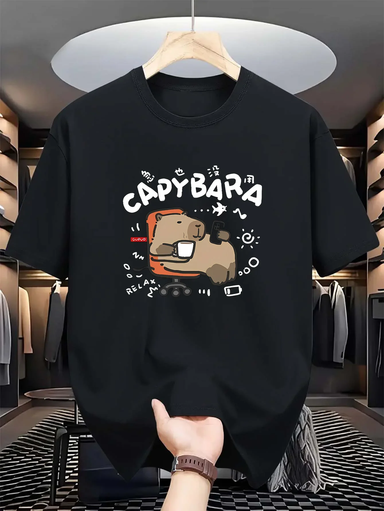 T-shirt à manches courtes et col rond pour hommes, 100% pur coton, à la mode, décontracté, ample, sport, motif de dessin animé