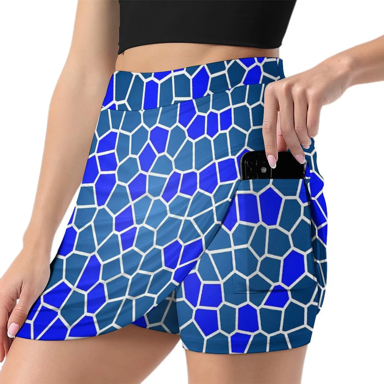 Vintage Geometric Skirt Women Blue Mosaic Modern Mini Skirts Spring Aesthetic High-waisted Custom Oversized Casual A-line Skirt