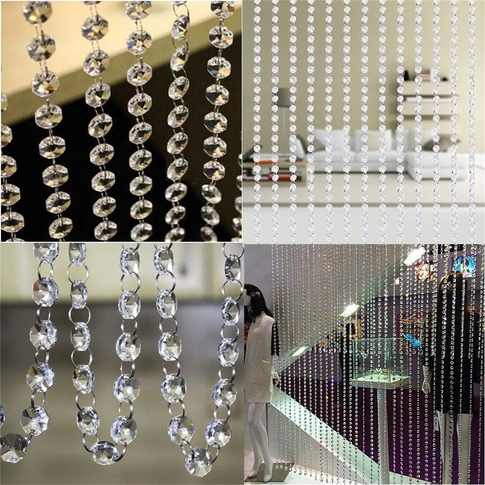 1PC 3.3FT(1Meter) Beaded Curtains Acrylic Crystal Beaded Door Curtain Hanging Bead Curtains Wedding Party Festive Supplies Decor