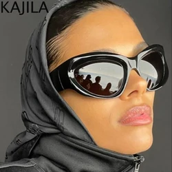 Cyber Y2K Punk Sport Cat Eye Sunglasses Women 2026 Luxury Brand Retro 2000's Wrap Around Sun Glasses Lady UV400 Eyewear Shades