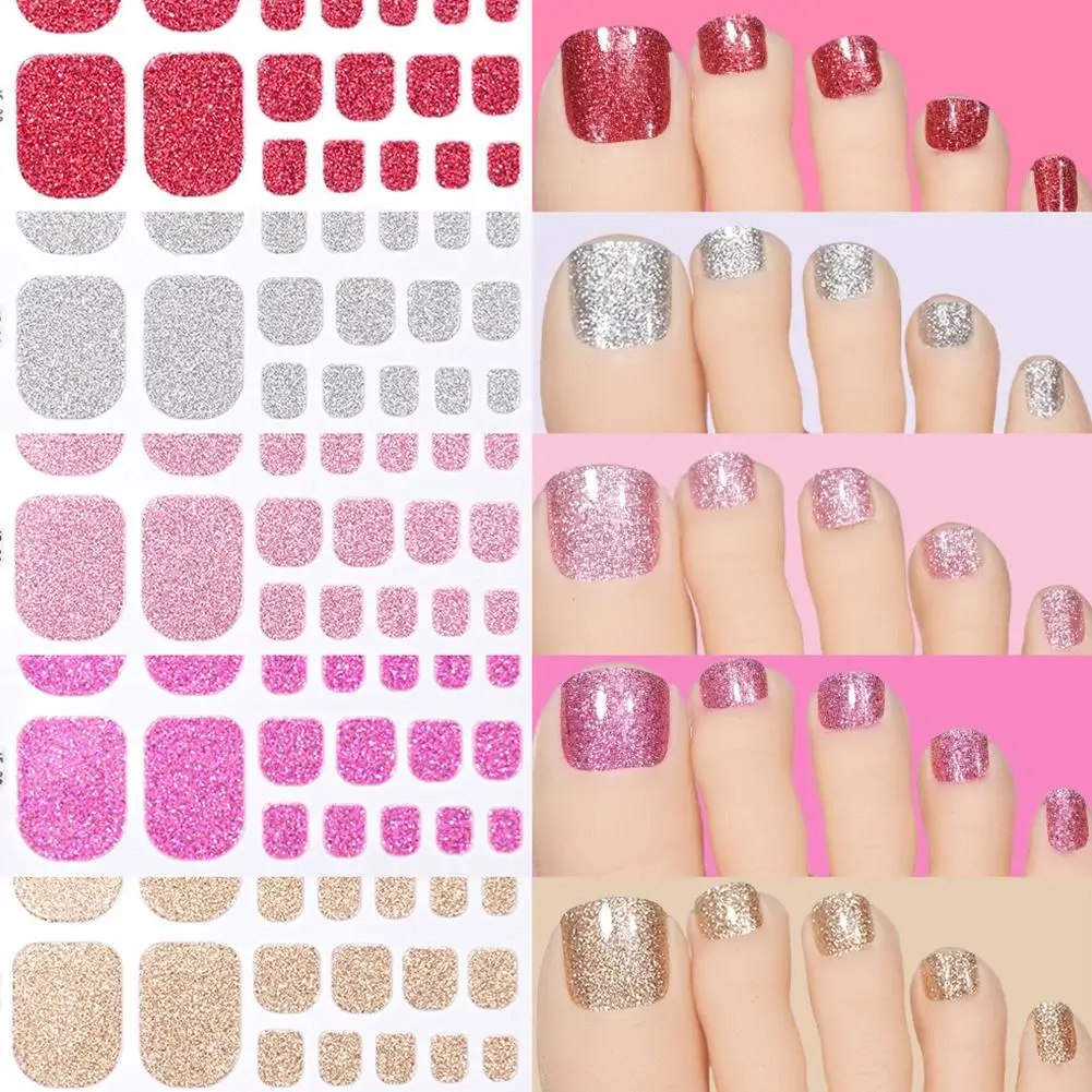 1PC NUOVO Gradiente Glitter Full Toe Nail Wraps 3D Lucido Omber Rosa/Viola/blu Punta Smalto Adesivi Cottura Gratuite Punta Strisce