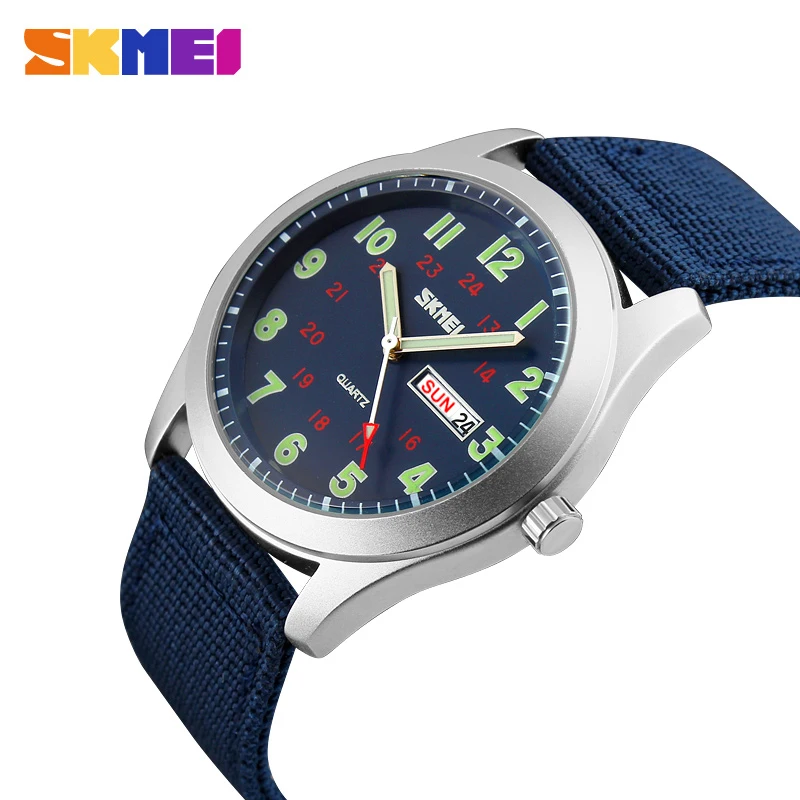 

SKMEI 9112 Fashion Digital Luminous Pointer Waterproof Men's Quartz Watch Week Calendar Clock Nylon Strap Watch Reloj Hombre
