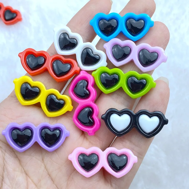 10Pcs New Cute 13*30mm Resin Heart Shaped Glasses Series Flat Back Fit Phone Deco Parts Embellishments For Hair Bows Accessories