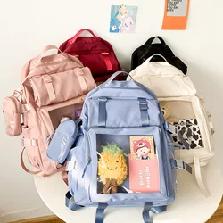 Japanese High-capacity Canvas School Bags for Women 2024 New Trendy Ita Backpacks Solid Teenage Girls Preppy Style Pack Bolsa