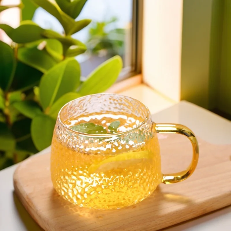Glass Mug Japanese Hammer Pattern Glass with Ins Style Household Simple Teacup with Handle Tea Separation Cup Coffee Mug 2