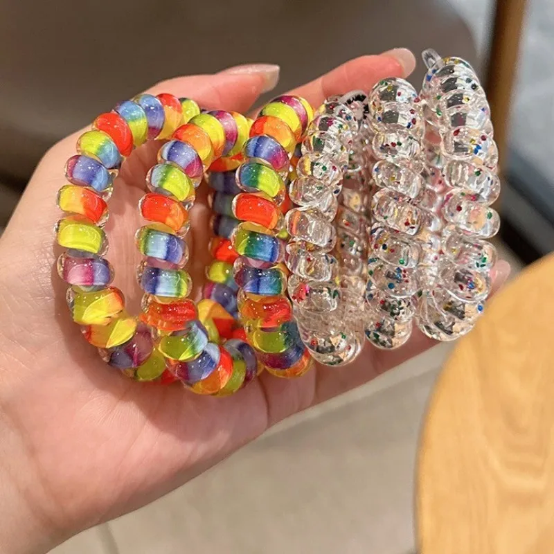 

Новинка, блестящие красочные женские резинки, телефонная проволока, ободок для волос, резинка для волос для девочек, аксессуары для волос