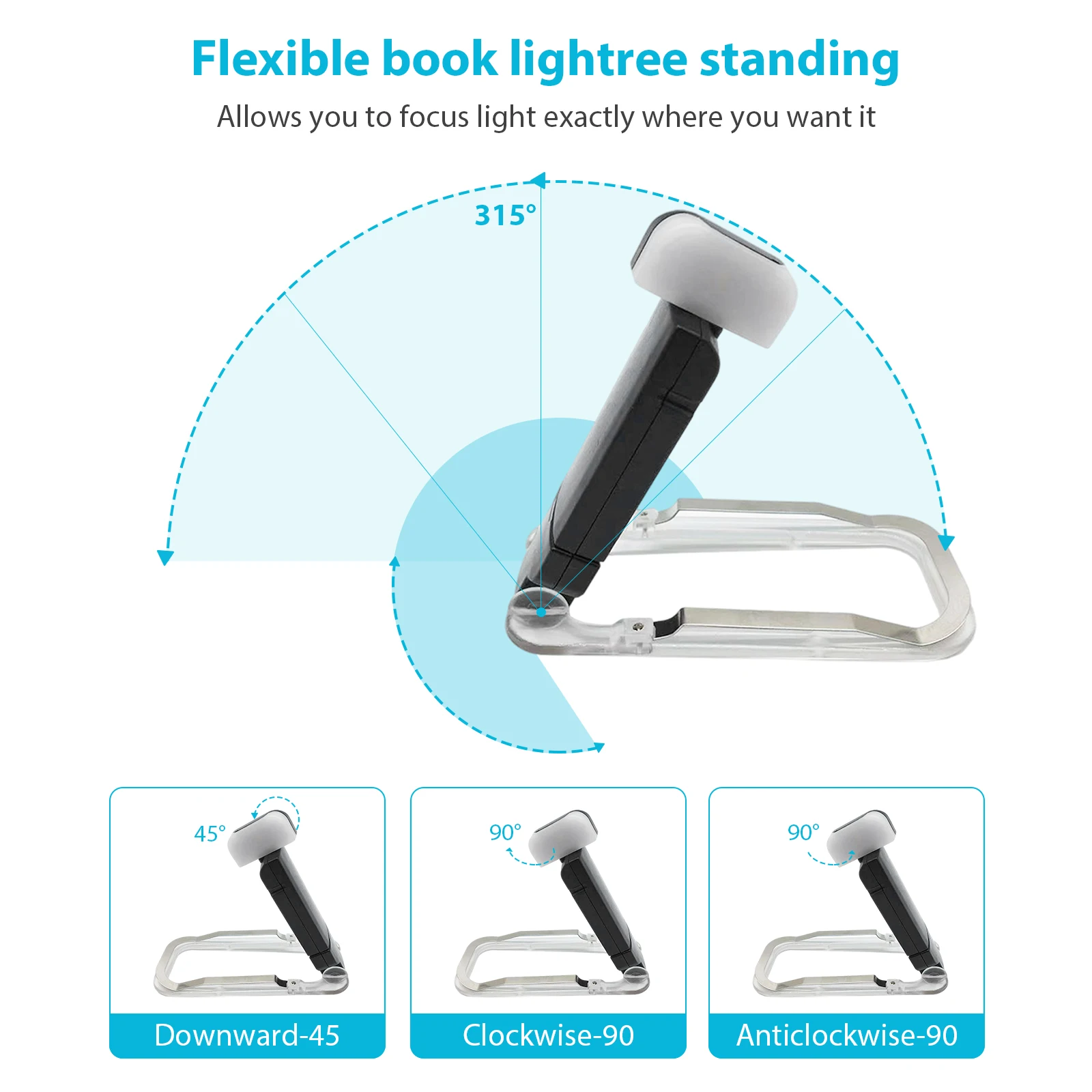 Luz LED recargable por USB para lectura de libros, marcador de libros portátil con brillo ajustable, protección ocular, Clip