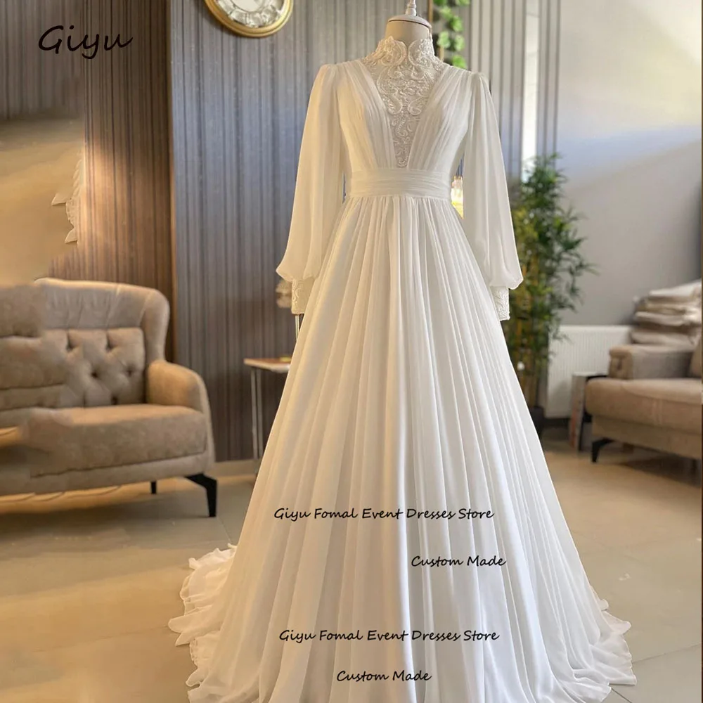 Giyu Elegant Lace Followers Wedding Dress For Woman Draped Chiffon Floor-length Evening Gown Dress Vestidos De Noche 2024