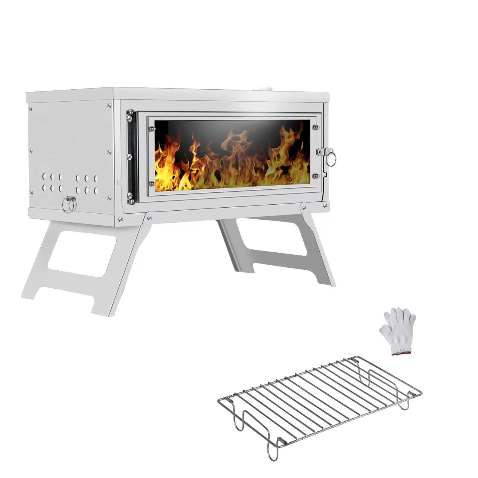 Portable Stainless Steel Camping Grills Outdoor Wood Burning Sauna Stove Oven Chimney Pipes BBQ Party Tent Charcoal