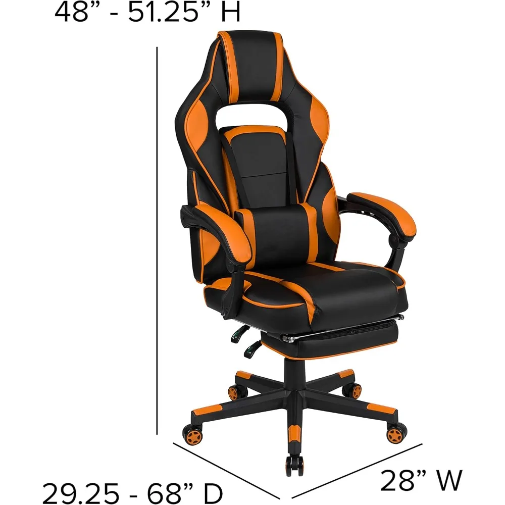 Black/Orange Ergonomic Gaming Chair -Recline Back/Arms, Footrest, Massaging Lumbar