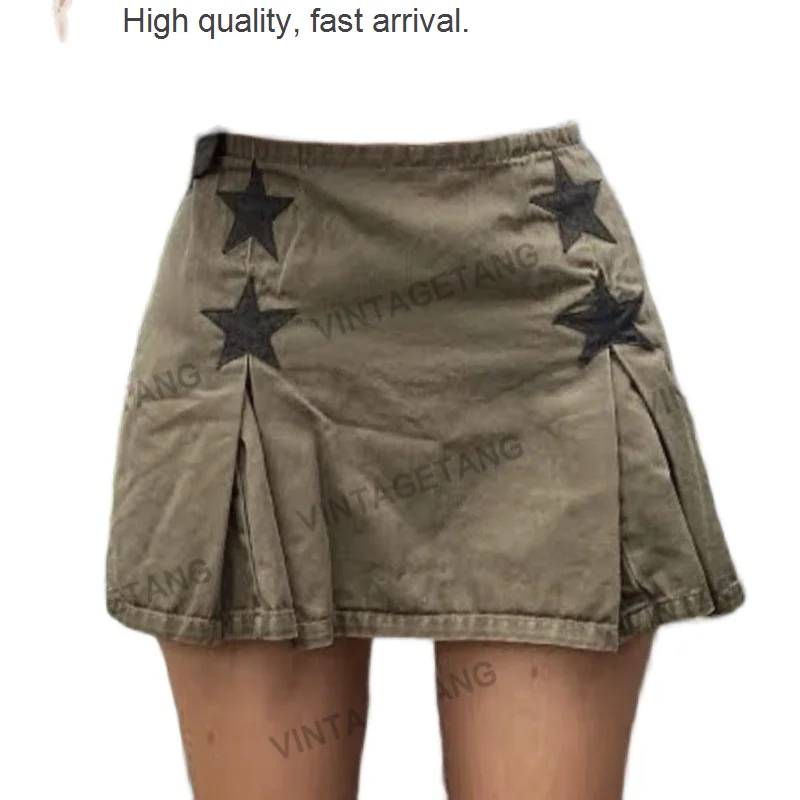 

Retro Khaki American Hot Girl Sexy High Waist Short Skirt Women's Summer A- line Skirt