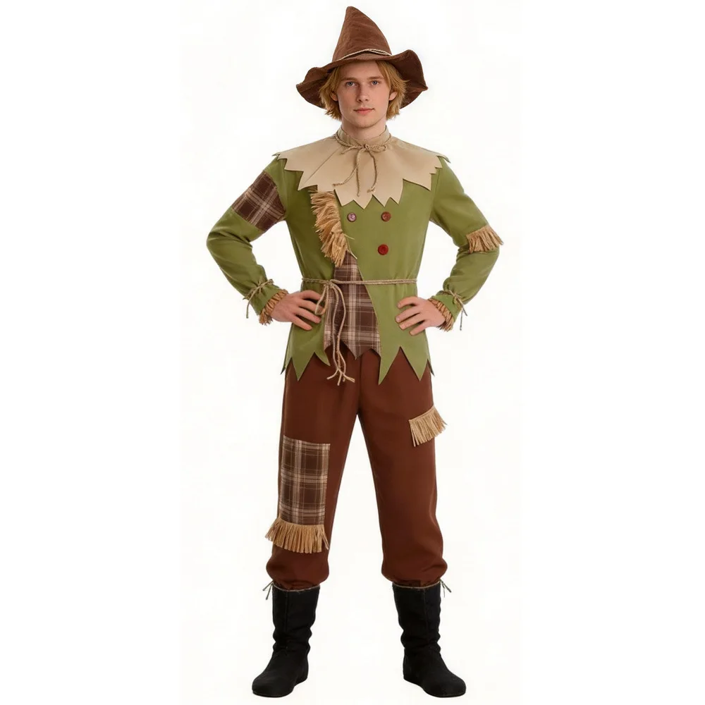 Disfraz de Espantapájaros Unisex con Sombrero, Disfraz de Espantapájaros para Adultos, Disfraz de Cosplay de Halloween para Fiestas de Carnaval