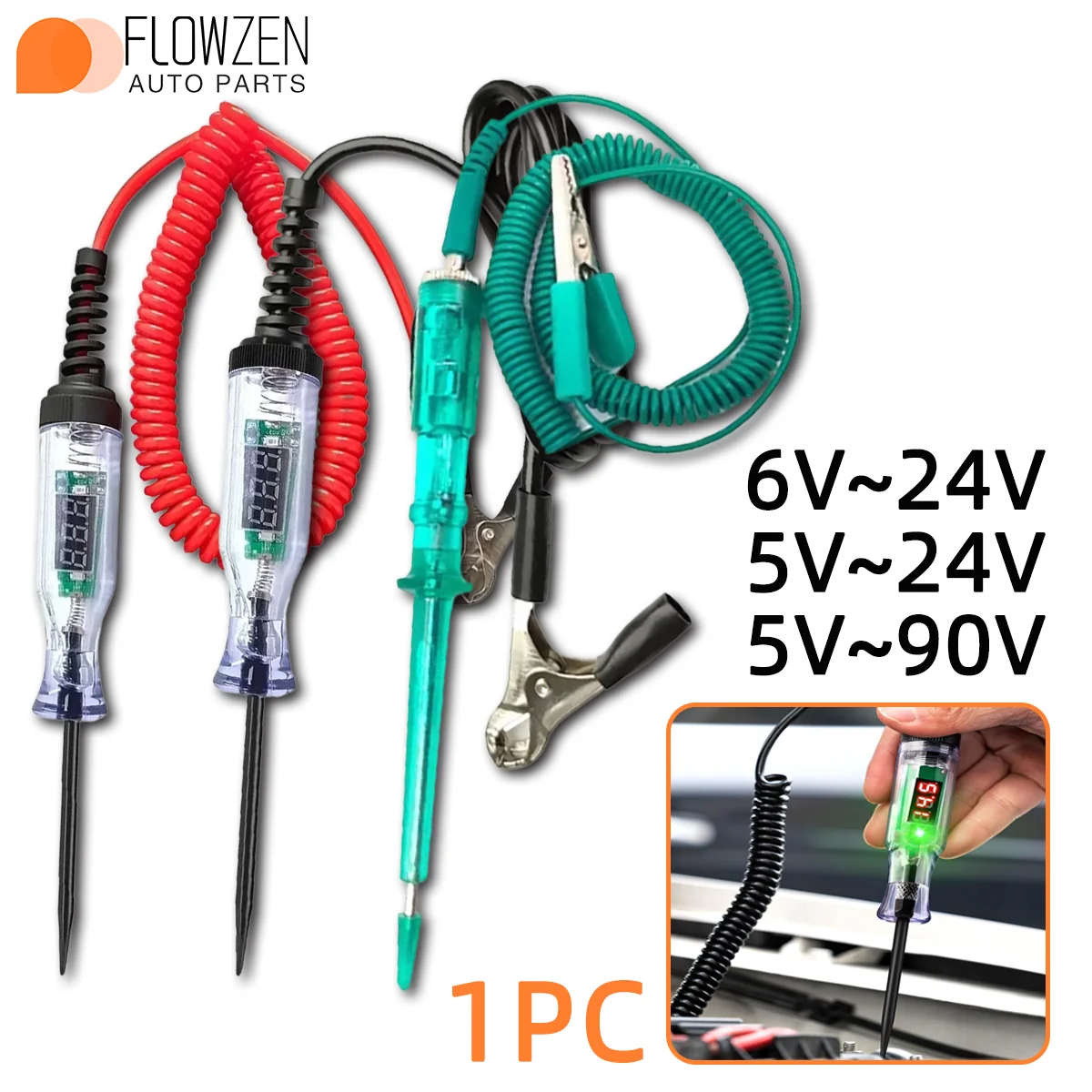 1PC 5/6/24/90V Car Circuit Test Pen Vehicle Digital Voltage Display Detector LED Long Probe Check Automotive Circuit Telescoping