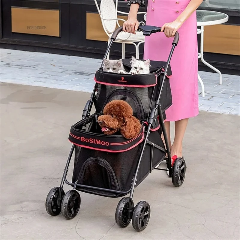 TTNordic Double Layer Small and Medium Dogs Pet Stroller Cat and Dog Outdoor Walking Shopping Sharing Four Wheels Large Trolley