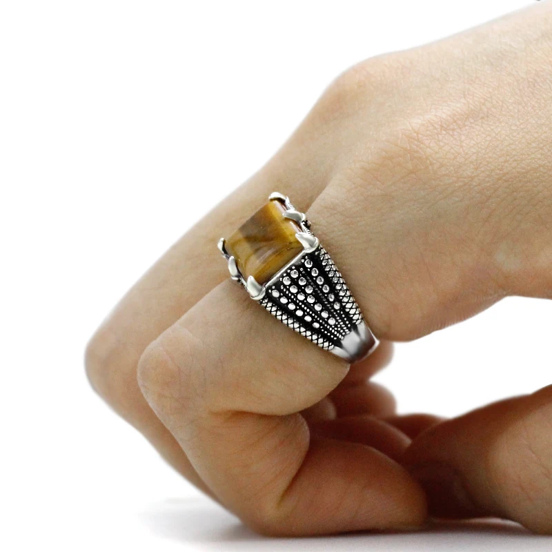 S925 الفضة النقية الرجال اليدوية خاتم حجر عين النمر الطبيعي المرأة ريترو T Ükiye مجوهرات الأزياء هدية حفلة عيد ميلاد #6
