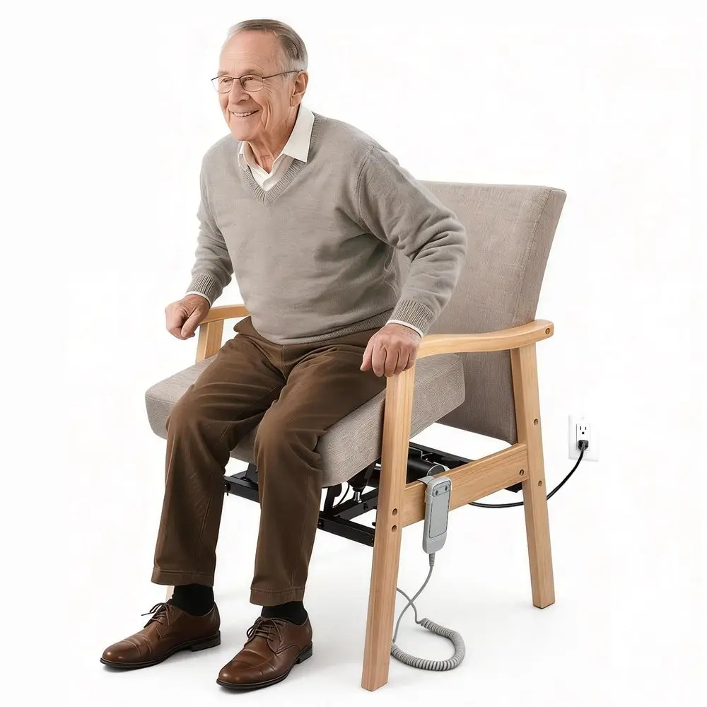 

Power Lift Chair for Elderly Solid Wood Sit to Stand Chair with Reinforced Steel Frame, Electric Upholstered Armchair for Senio