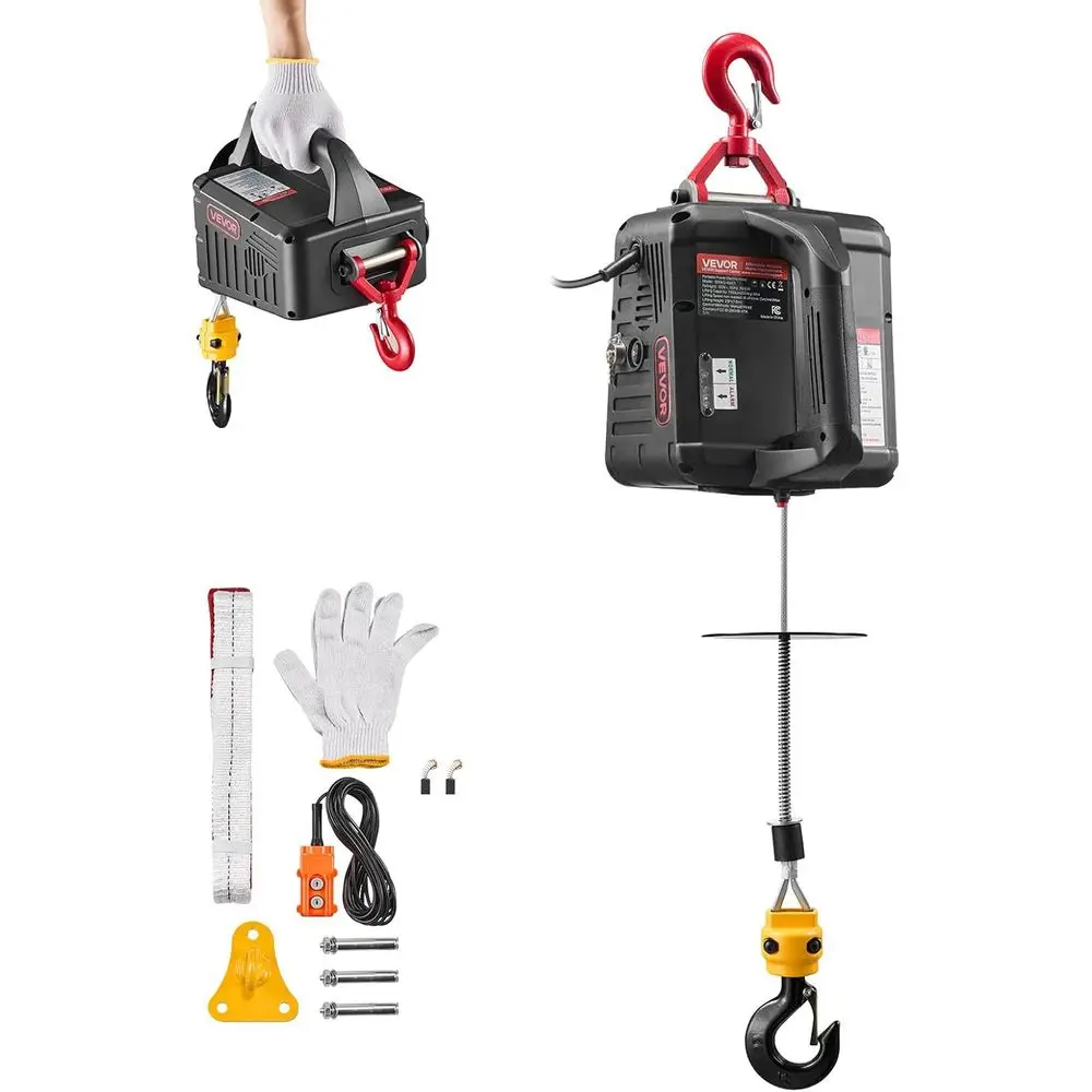 

2-in-1 Electric Winch, 1100 lbs acity, 1500W Portable Power Winch Crane, 25 t Liting Height, 16.4 t/min with Manual and Wired Re