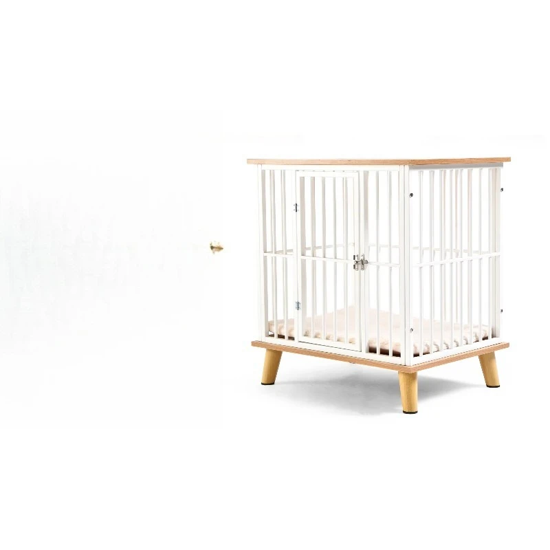 

Modern Furniture Style Wire Dog Crate White Solid Breathable Pet House with Living Room Kennel Coffee Table Wooden Set