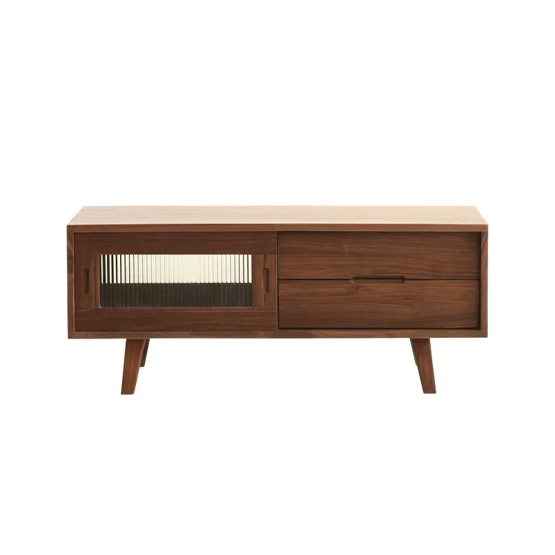 

Nordic all solid wood simple modern tea table TV side cabinet combination black walnut living room furniture