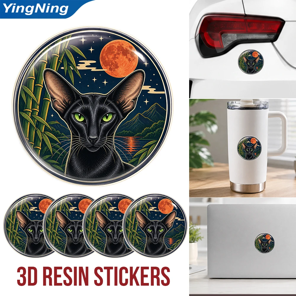 Oriental Shorthair Cat 3D Resin Domed Sticker Round Animal Art Waterproof Decal Self Adhesive Emblem for Car Laptop Cup Helmet